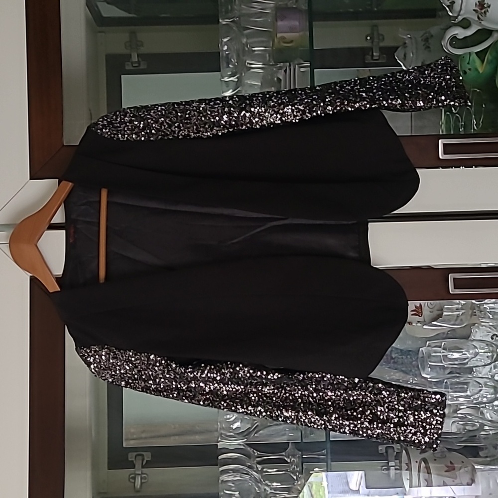Xtaren Black Blazer with Sequin Silver Sleeves